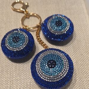 Blue Evil Eye Keychain with Gold Accents